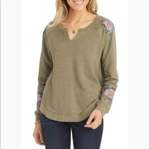 Democracy Embroidered Floral Sweatshirt Size XL